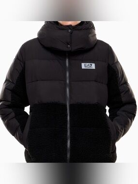 Emporio Armani Black Mixed-Material Puffer Jacket